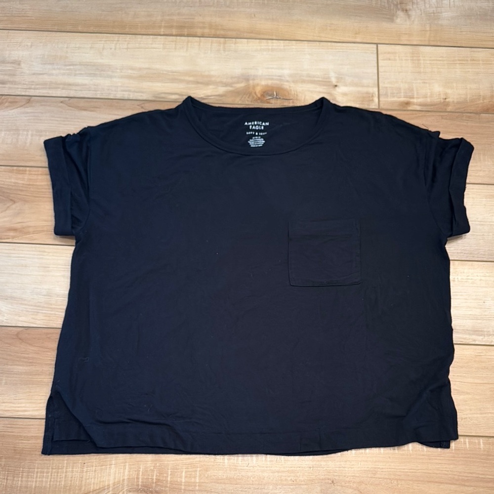 American Eagle “soft & sexy” line oversized cropped style Black tee